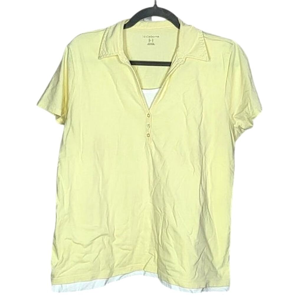 Liz Claiborne Yellow V-Neck Polo Short Sleeve Shirt Size XL